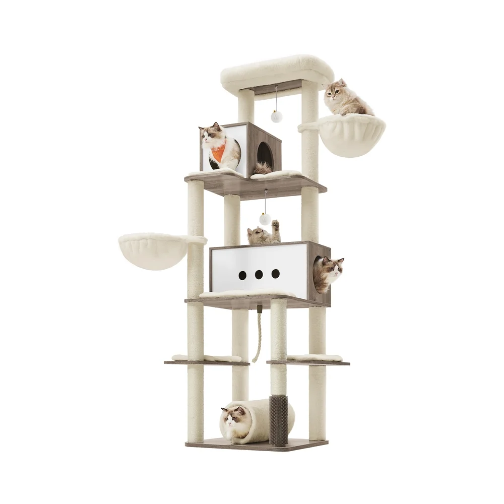 Arbre à chat 197 cm avec 2 niches 2 paniers 4 griffoir