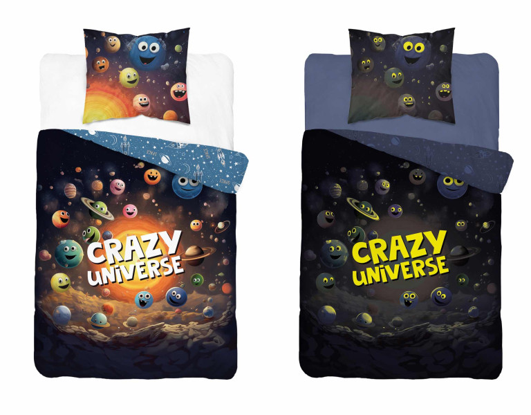 Pościel świecąca w ciemności 140x200 Crazy universe granatowa Fluo