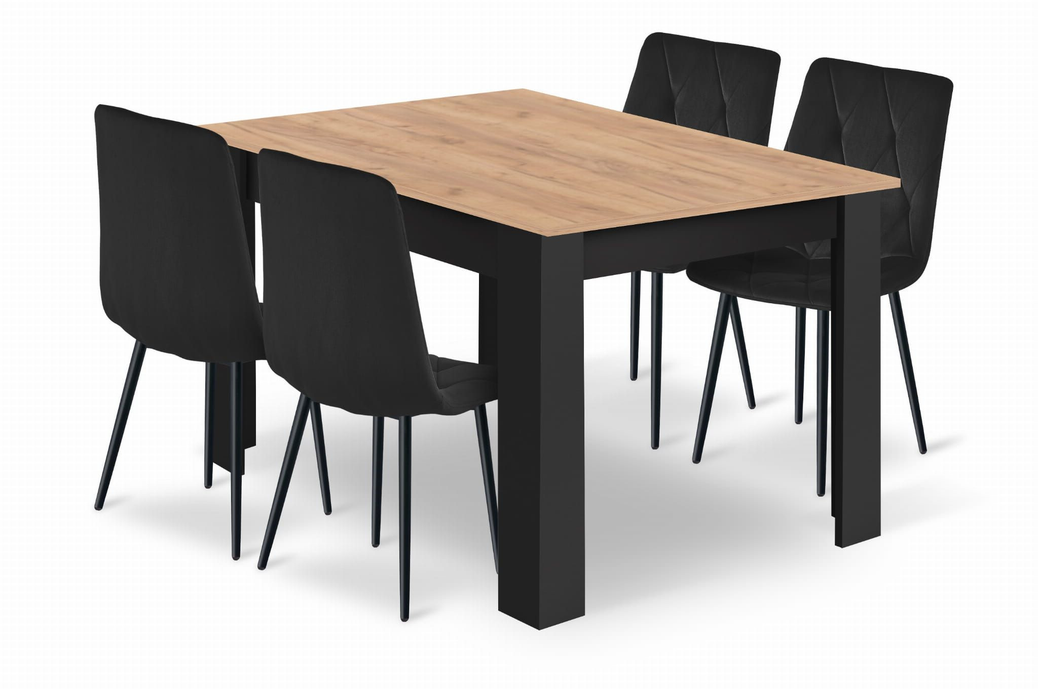 Stół do jadalni 120x80 cm craft czarny   4 krzesła welur