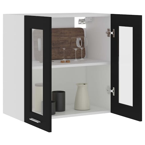 NNEVL Hanging Glass Cabinet Black 60x31x60 cm Chipboard