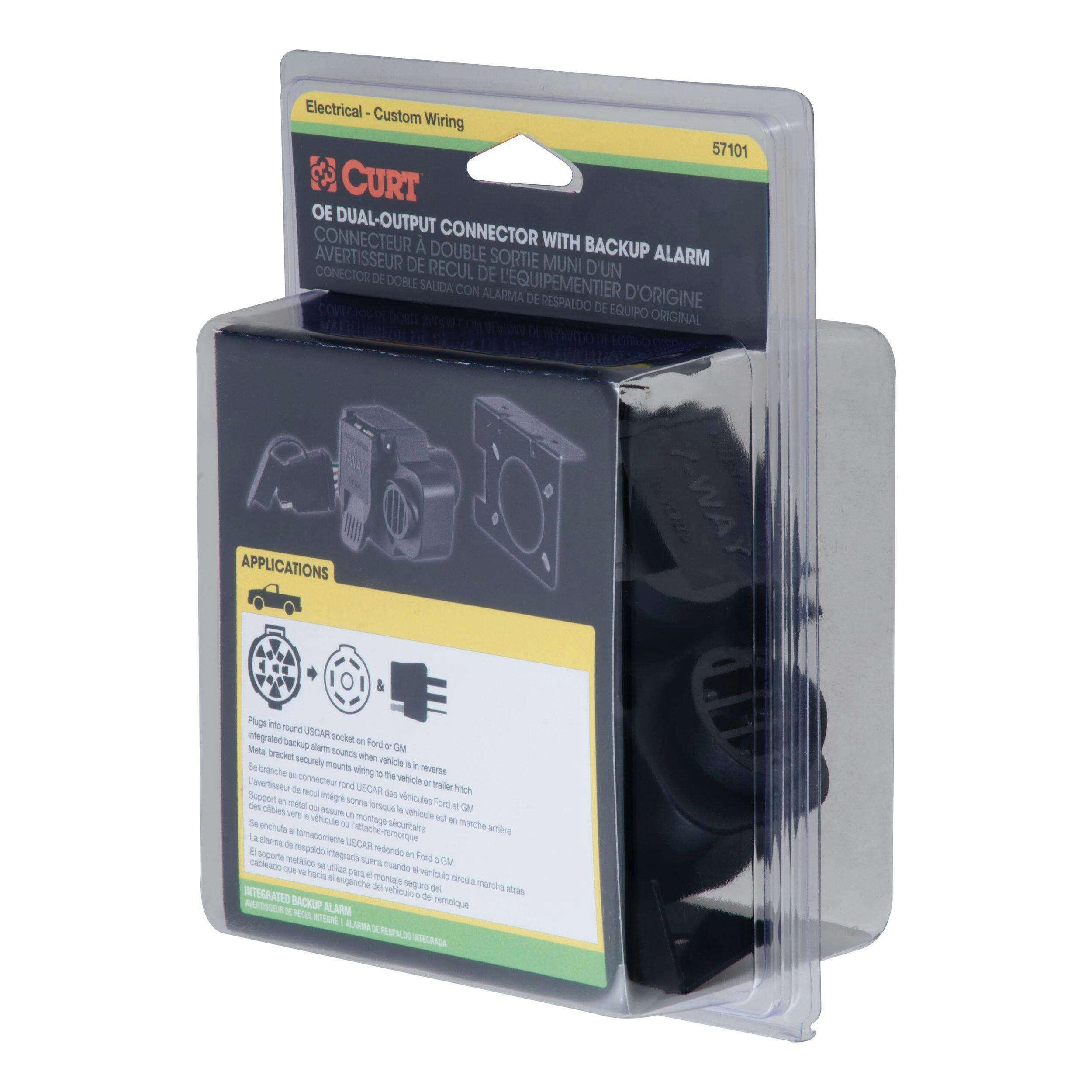 CURT 57101 7-Way & 4-Way Vehicle OE Dual Output Connector with Backup Alarm