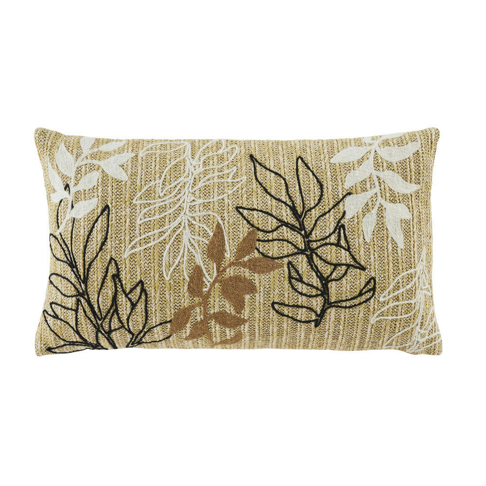 FERNIERES - Coussin motifs feuilles beiges, écrues, terracotta et noires 30x50