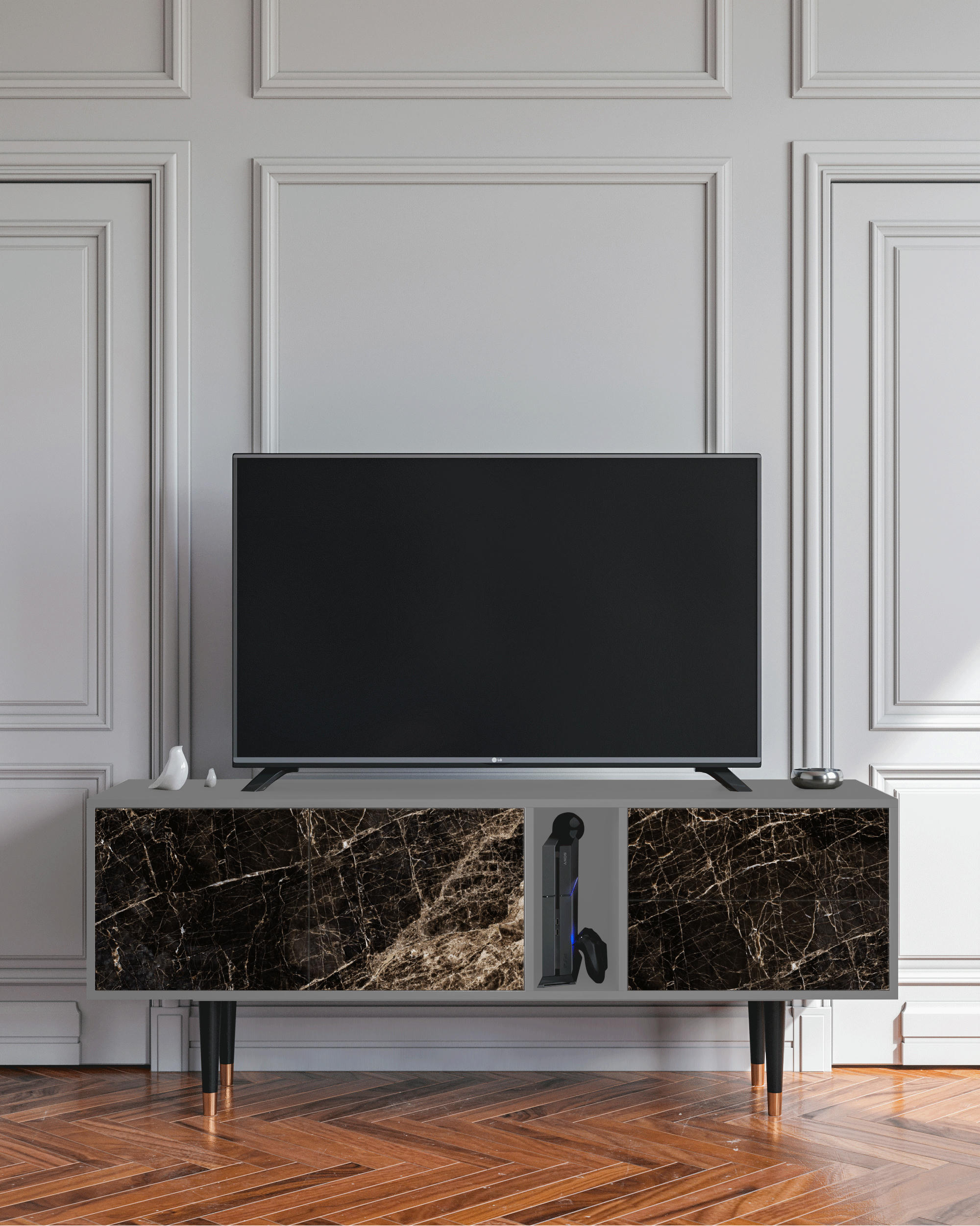 NIGHT ABYSS - Meuble TV  noir 2 tiroirs et 2 portes L 170 cm