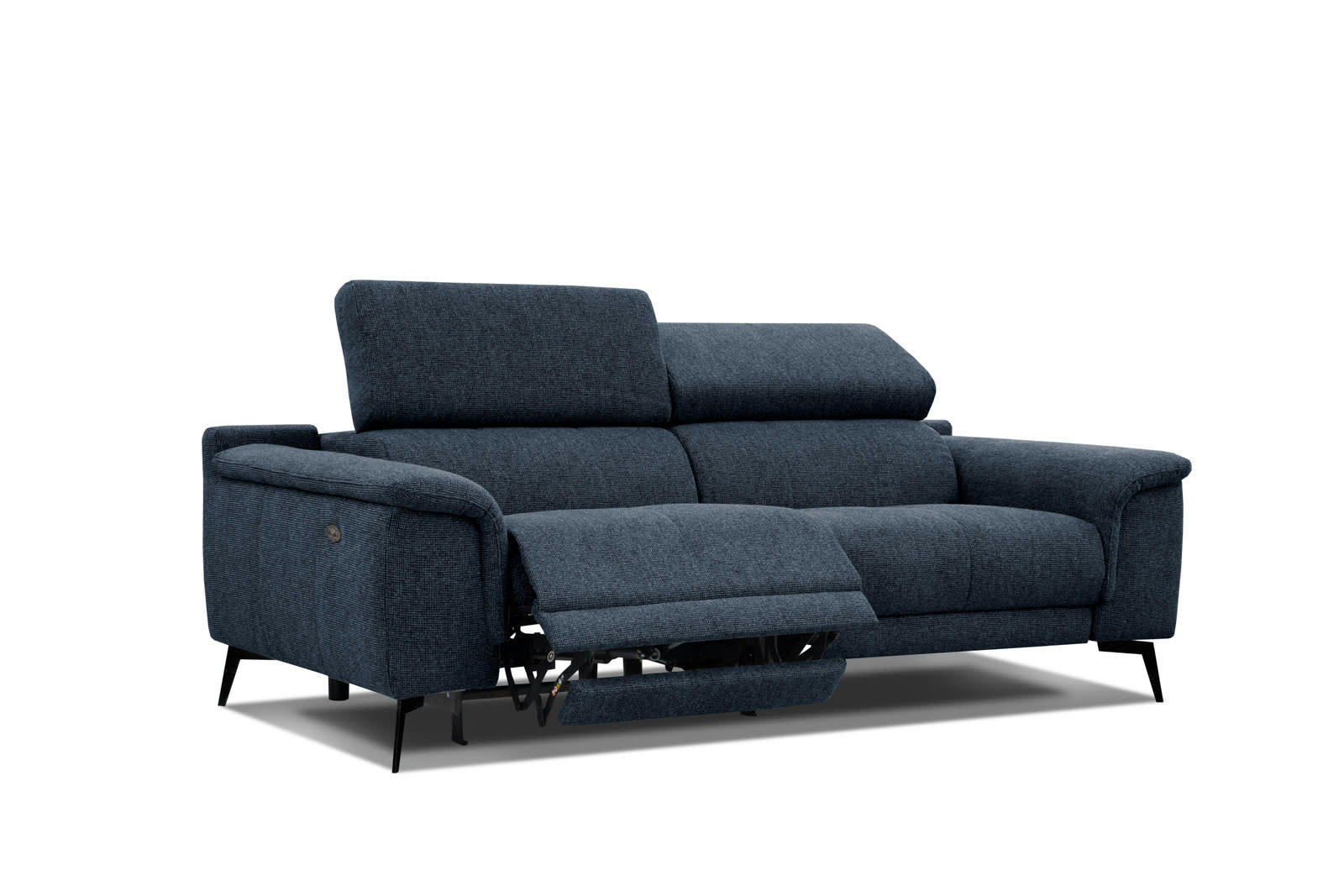 FIERO - Canapé 3 places XXL avec relax électrique côté gauche tissu bleu foncé