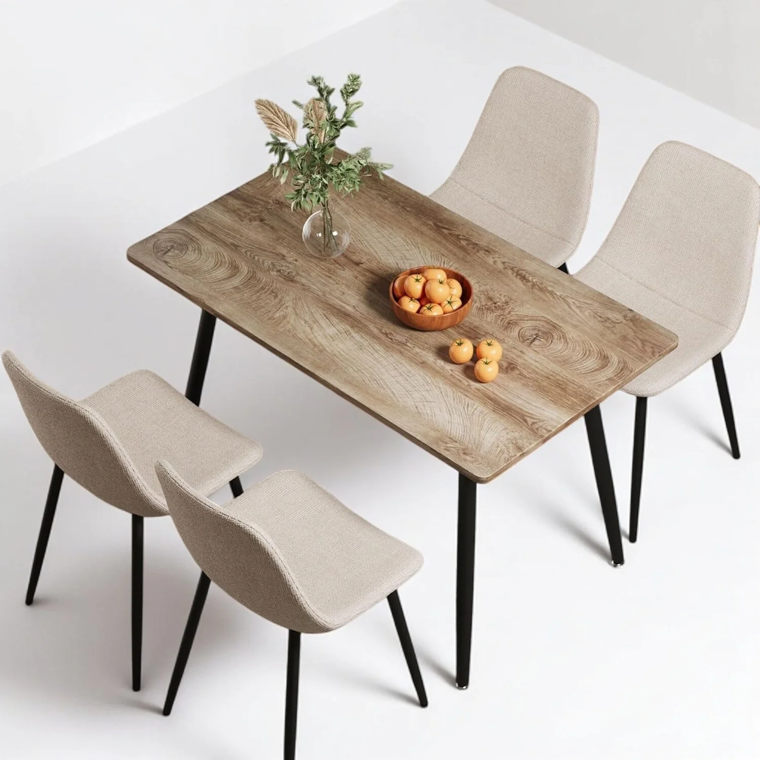 47 Modern MDF 5-Piece Dining Table Set with 4 Chairs, Rectangular Kitchen Table with Metal Legs for Small Space, Office