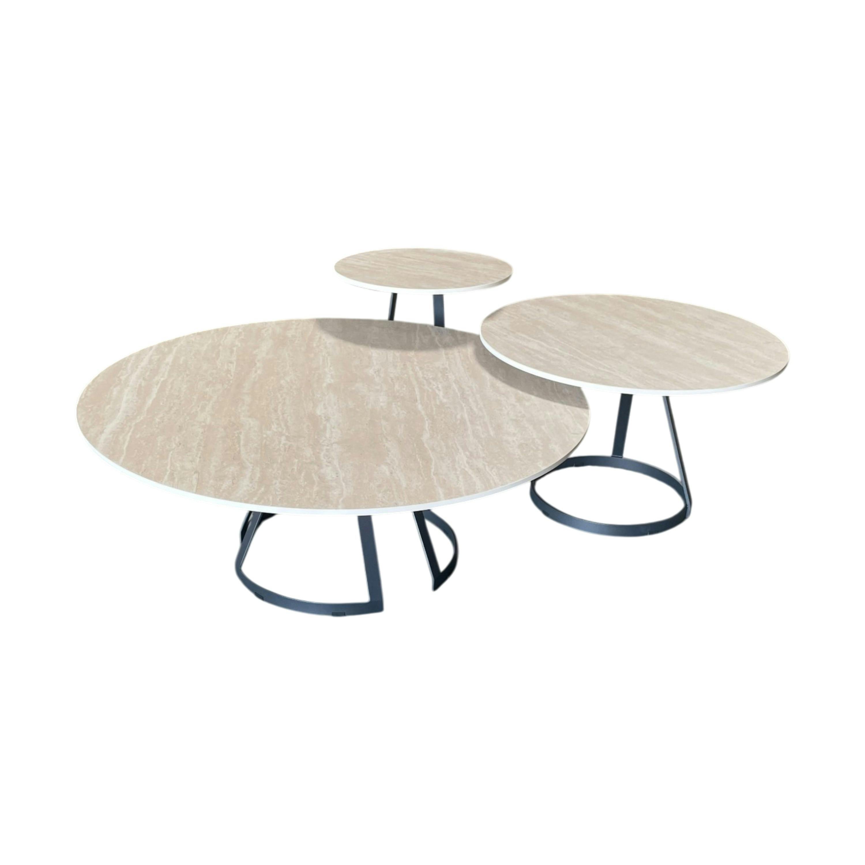Table basse ronde céramique effet travertin (x3) LOMBARDIE