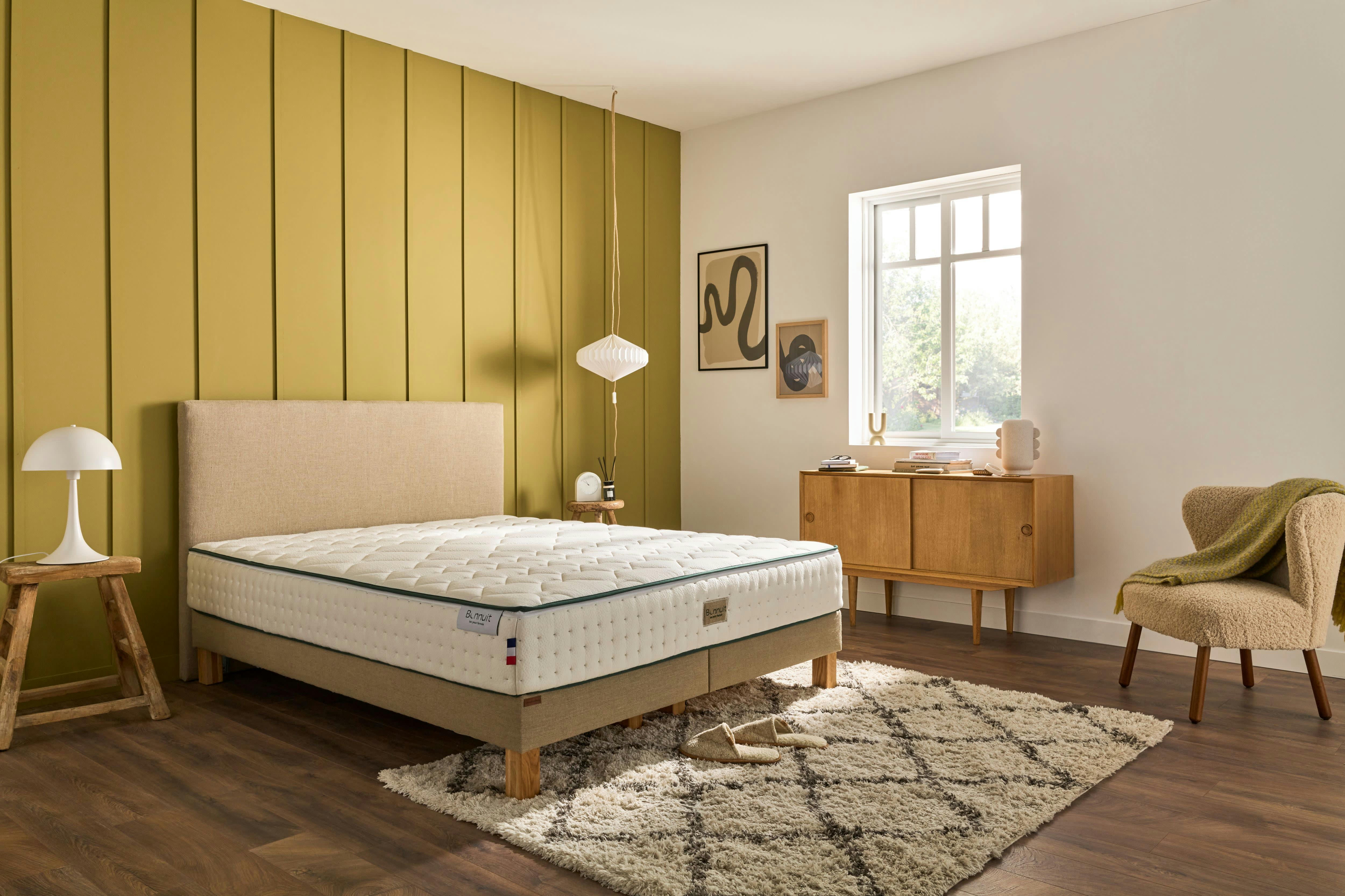 - Sommier Bibloc à lattes apparentes en lin 2x100cmx200cm