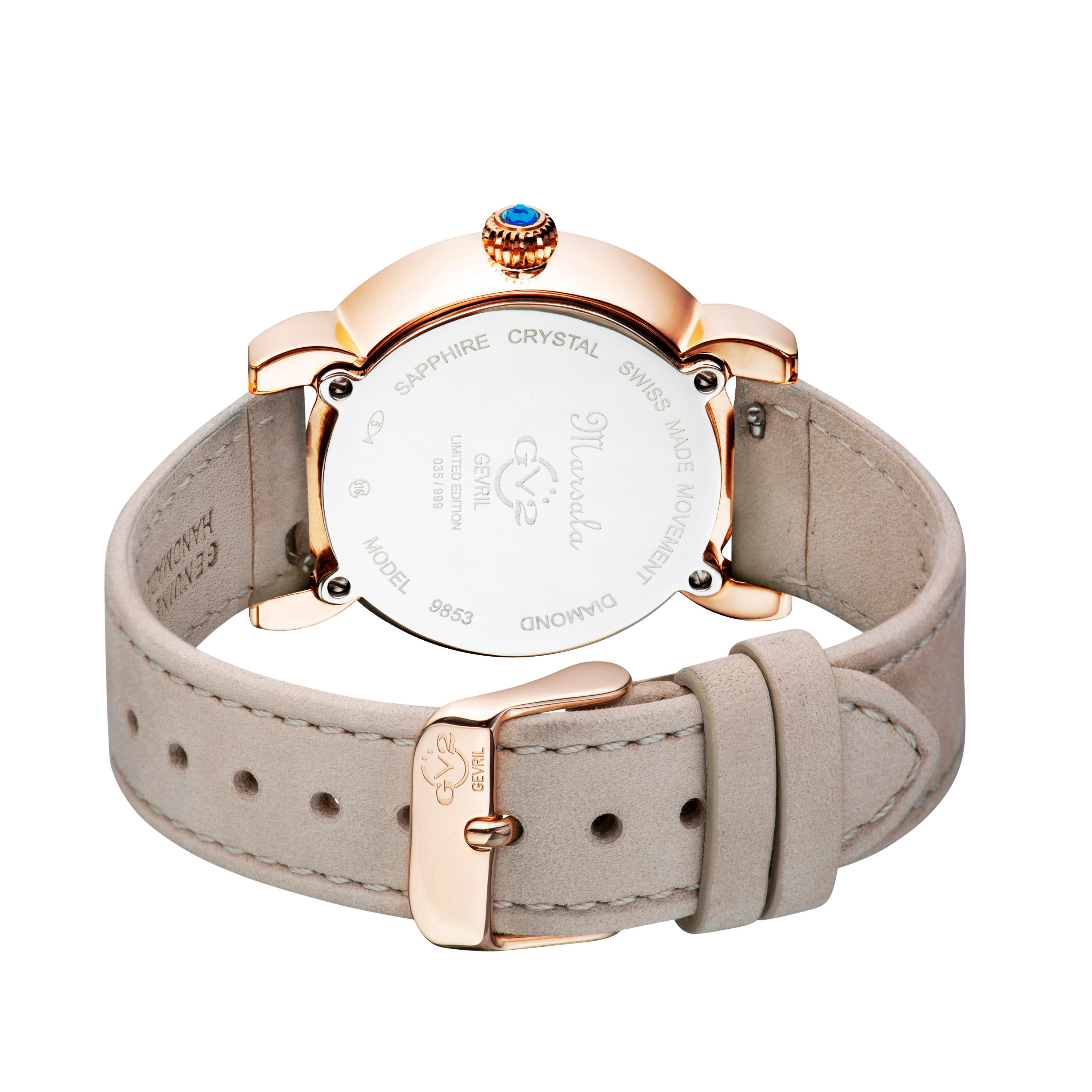 GV2 Marsala Tortoise Mother Of Pearl Dial, Tan Suede Strap Swiss Quartz Watch