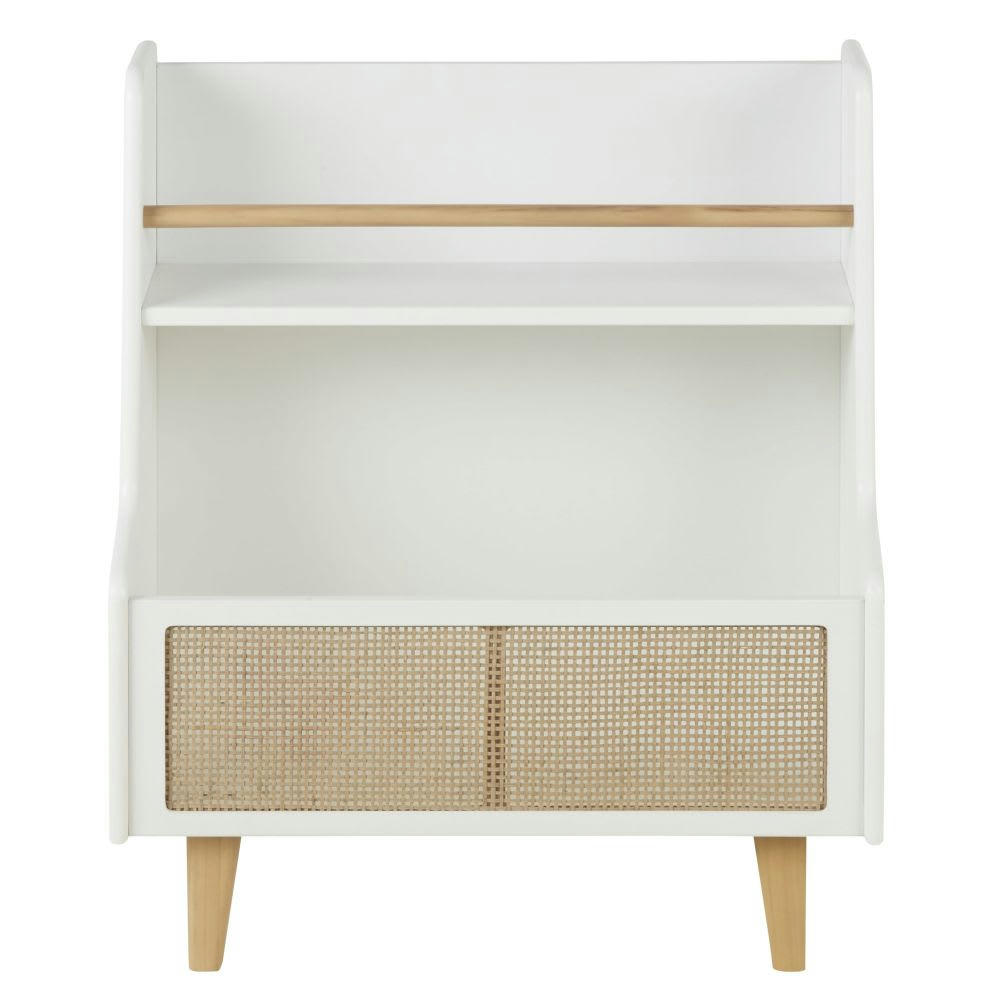 Berlin - Bibliothèque basse blanche et cannage en rotin beige