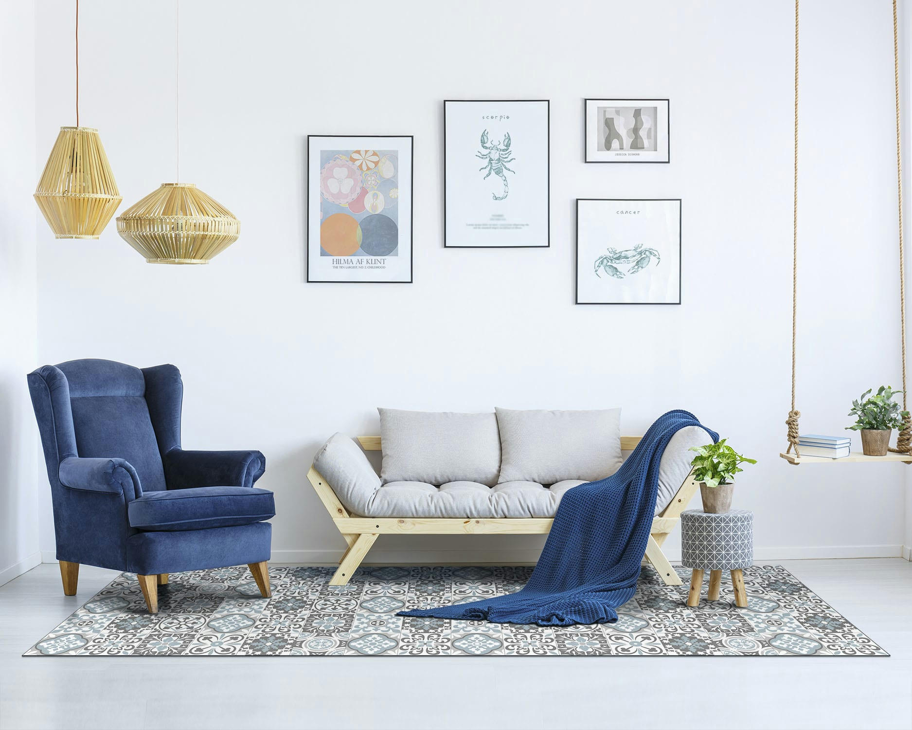 - Tapis vinyle carreaux ciments triana gris et bleu 80x150cm