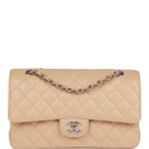 Chanel Classic Flag Bag Medium Classic Double Flap Bag Beige Caviar Silver Hardware