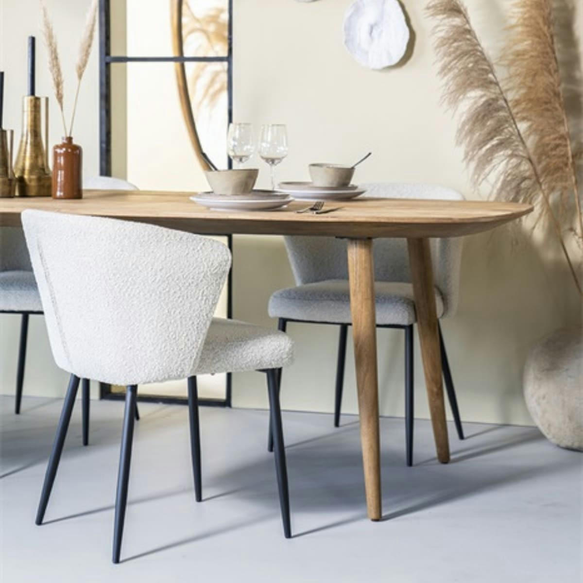 SONY - Chaise salle à manger tendance en tissu bouclé blanc