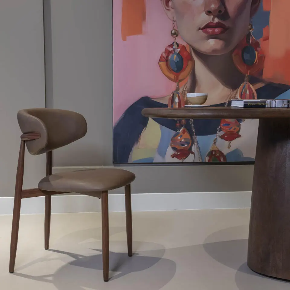 Eetkamerstoel - Taupe/Walnoot - PU Leer - Alexia - Set van 2