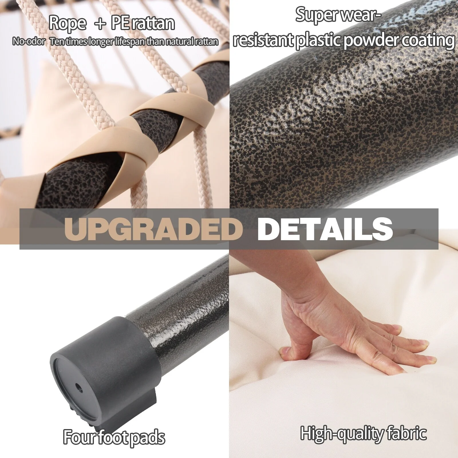 Steel Foldable Hanging Swing Chair with Stand - Indoor/Outdoor Patio Seat and Puffy Cushion