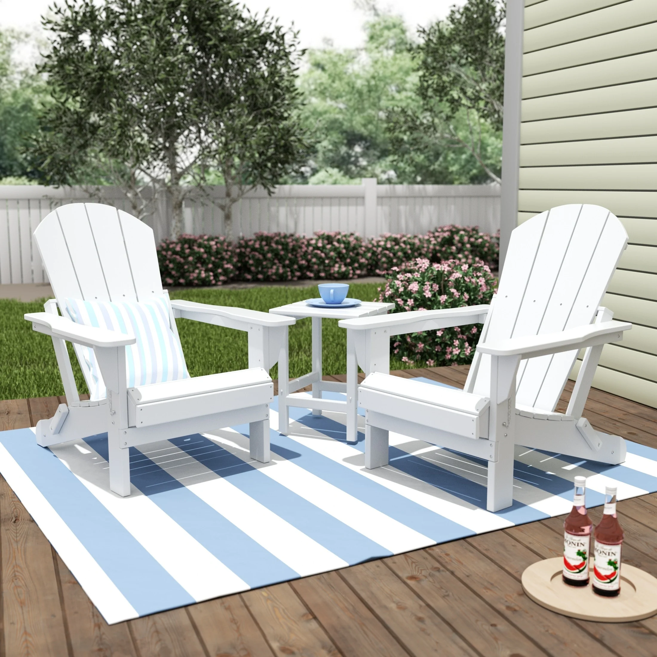 Polytrends Laguna Hdpe All Weather Outdoor Patio Foldable Adirondack Chairs With Side Table (3-Piece Set)