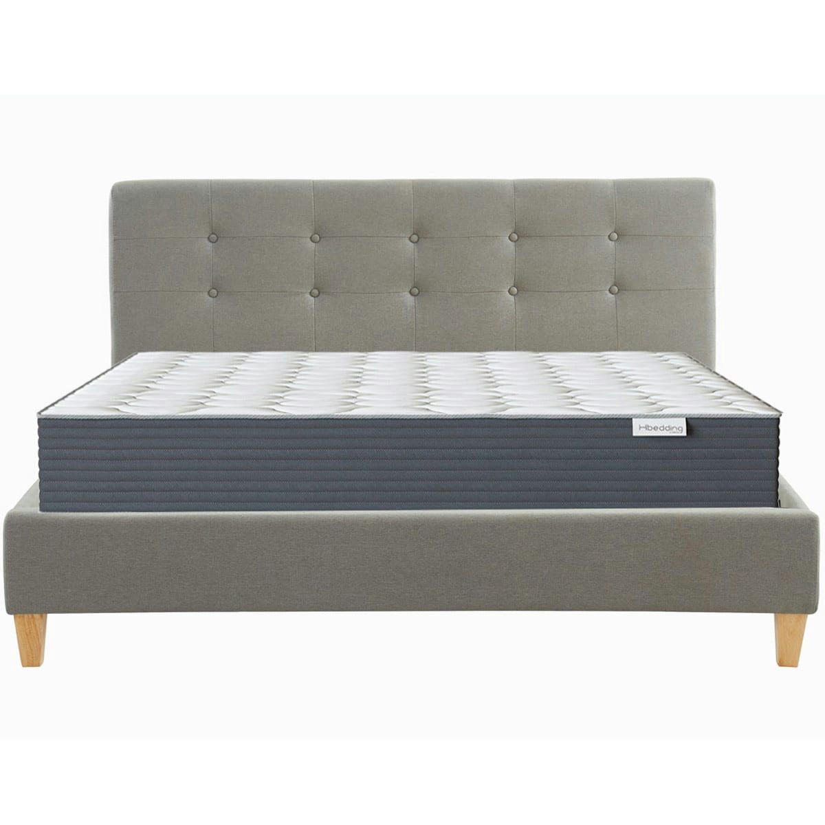 ENSEMBLE MILO & MEMO HR - Pack lit 140x190 + matelas + tête de lit en tissu gris clair - sommier