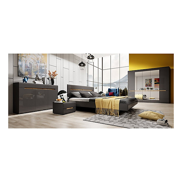 Lit adulte design 180x200 collection LUCIA. Coloris gris et chene.