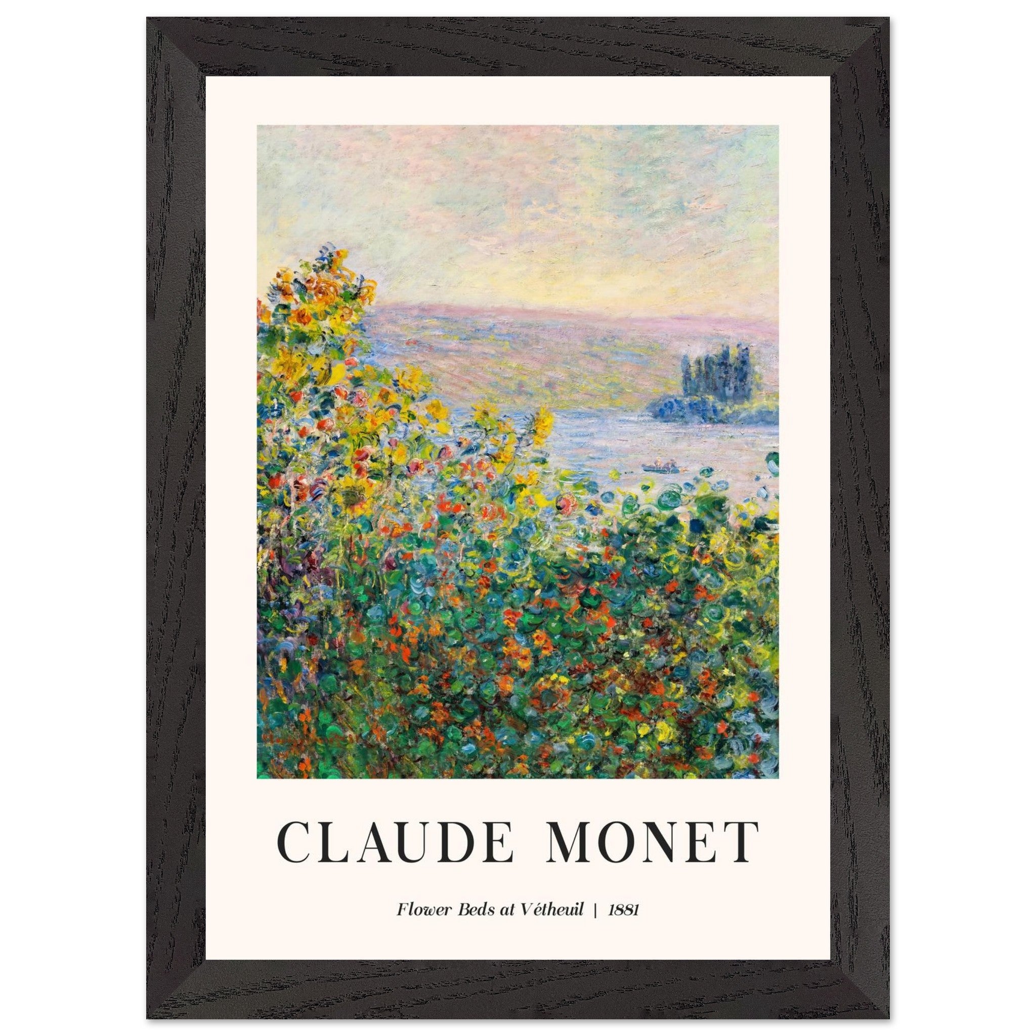 Artfulprints Poster met Lijst Claude Monet - Flower beds at Vétheuil  - A4 21x29.7 cm - Meerkleurig
