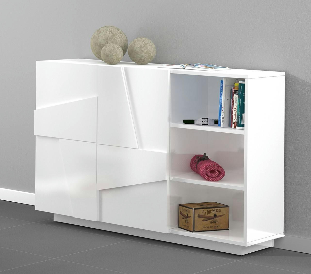 SALVO - Armoire avec 2 portes effet bois blanc brillant 121x38h86 cm