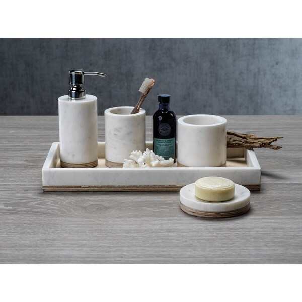 Verdi Marble & Balsa Wood Jar with Removable Lid - White