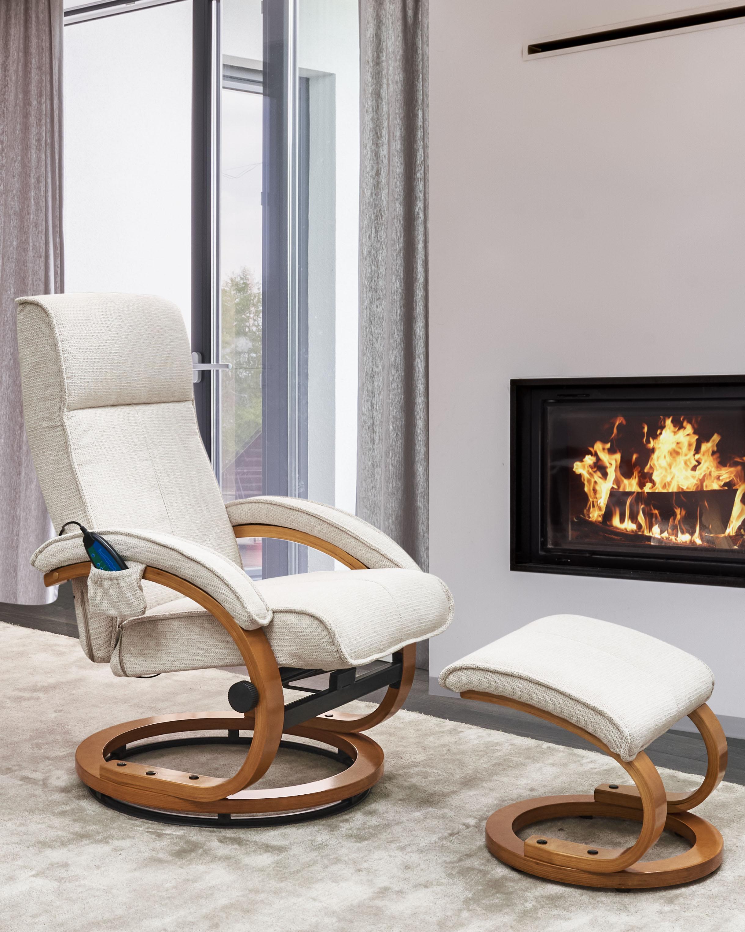 Massage Chair HERO with Footstool Fabric Light Beige