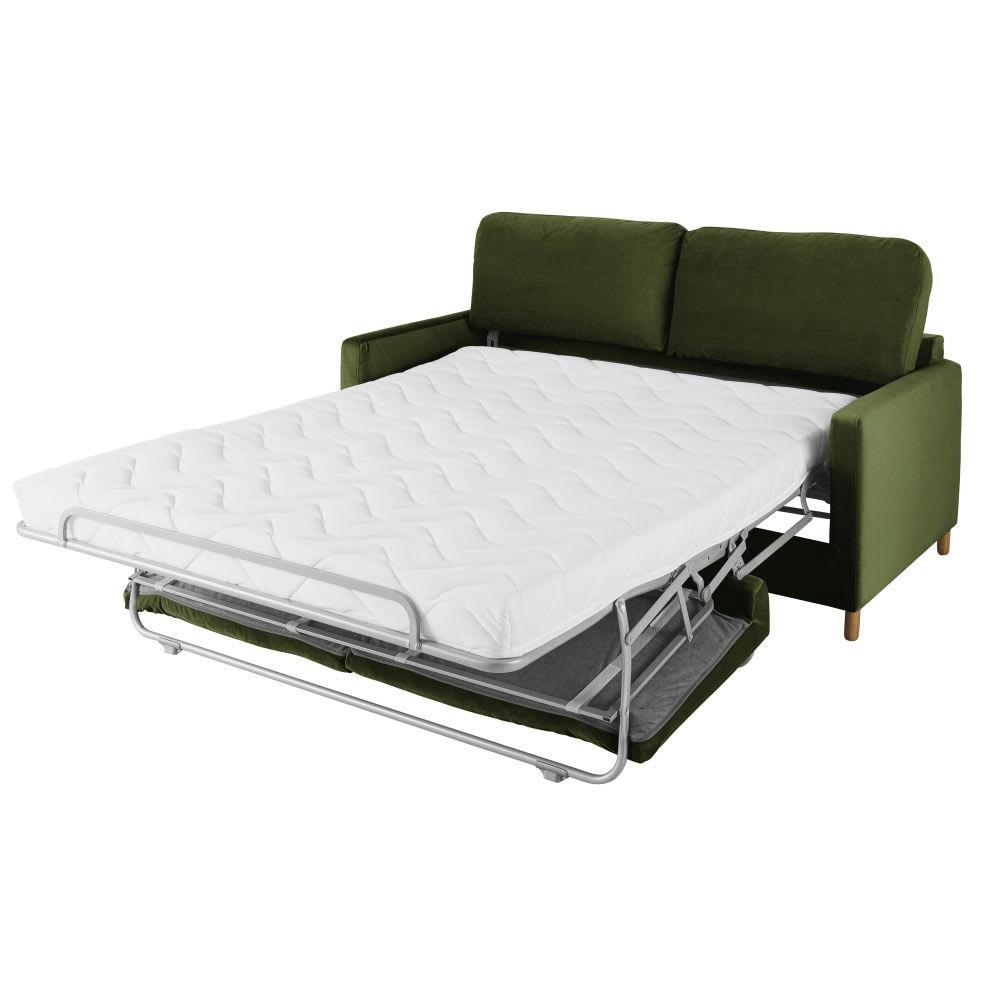 Julian - Canapé convertible 2/3 places en velours vert, matelas 14 cm