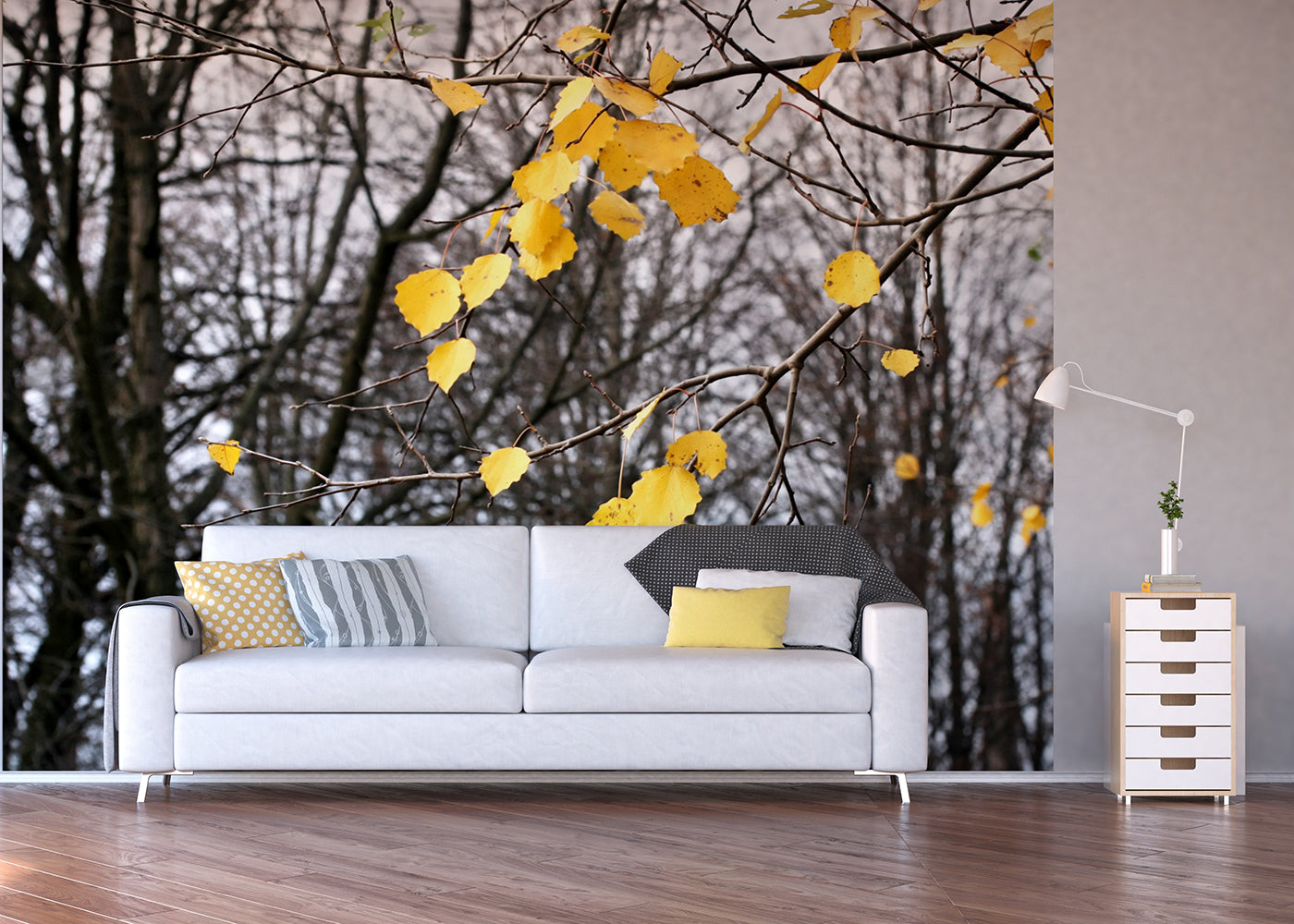 Sanders & Sanders fotobehang bosrijk landschap grijs en geel - 375 x 270 cm - 600452