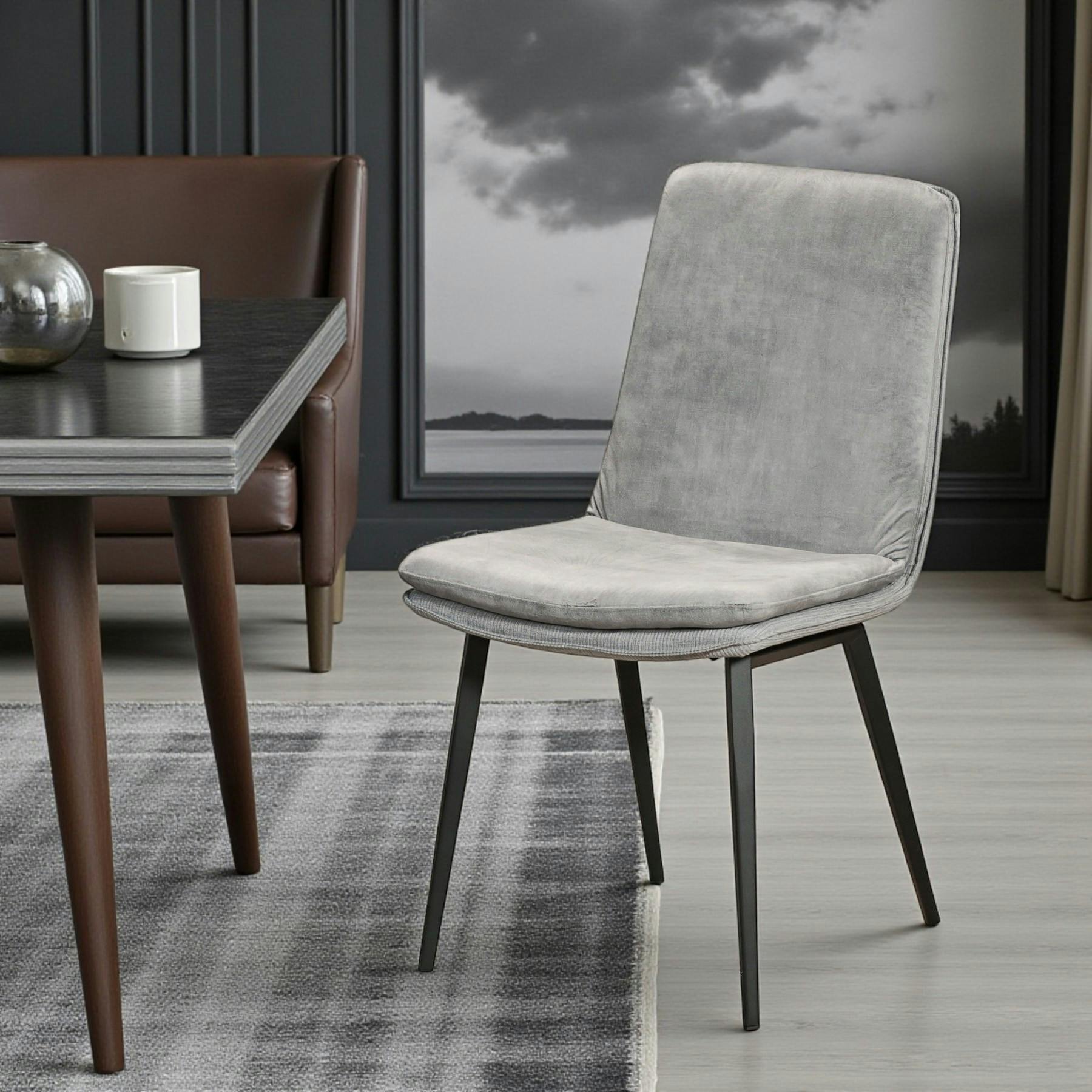 Chaise en velours gris à double coussinage (lot de 2) OKA