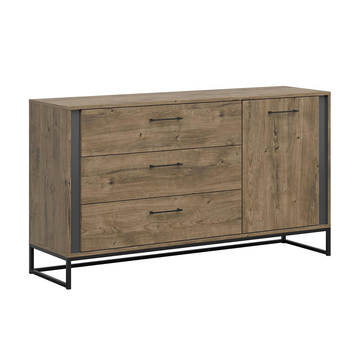- Buffet 1 porte 3 tiroirs naturel et gris anthracite