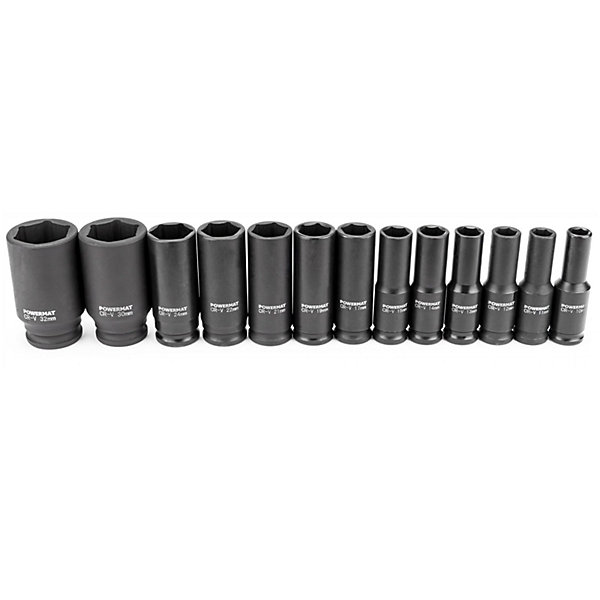 Coffret jeu de douilles pour clé à choc 12,5 mm 1/2'' de 10 à 32 mm