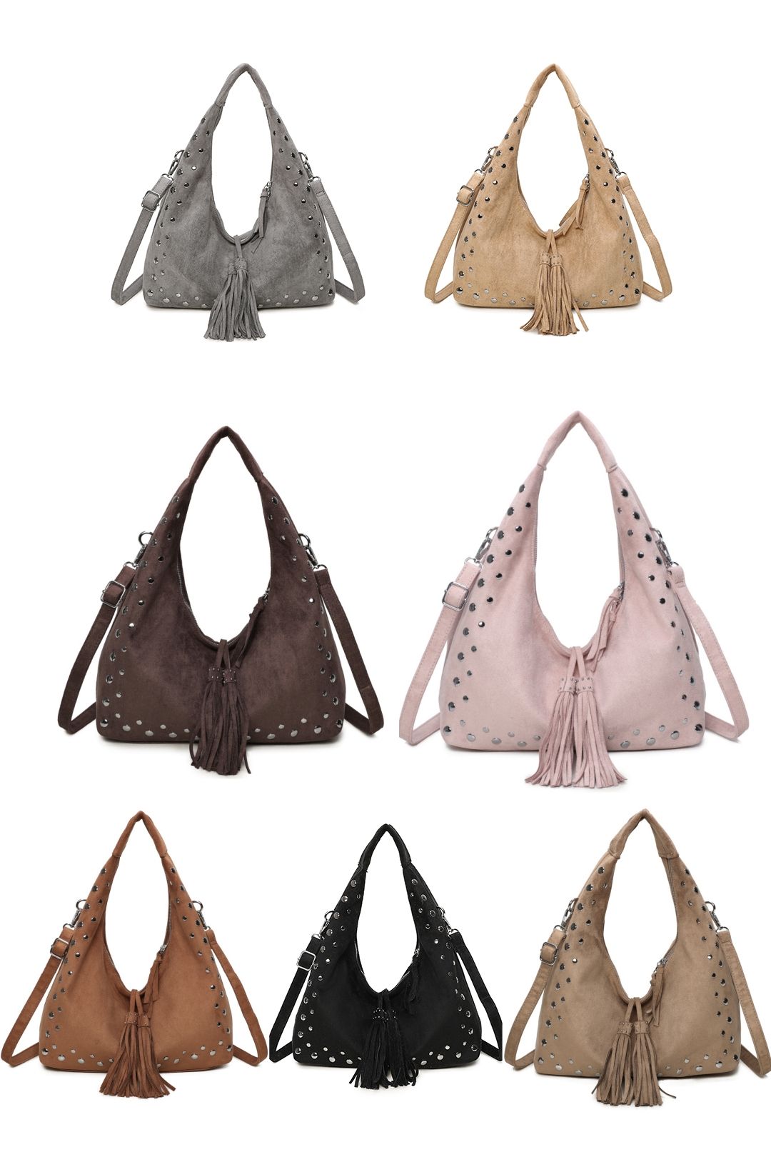 Fontanella Fashion Caldera Sudede PU Leather Hobo Shoulder Tassel Bag