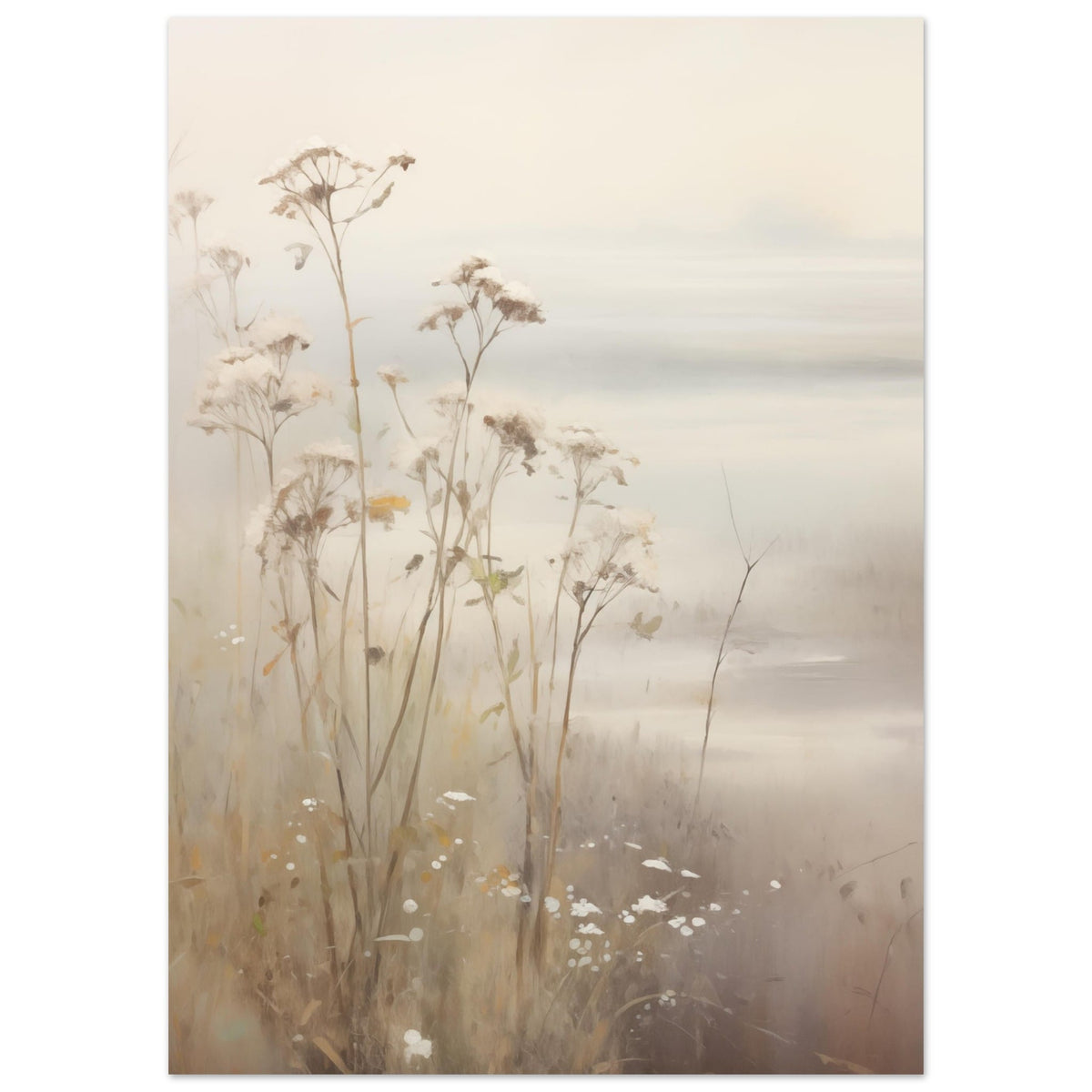 Artfulprints Poster Foggy flowerfield 2  - 50x70 cm - Taupe
