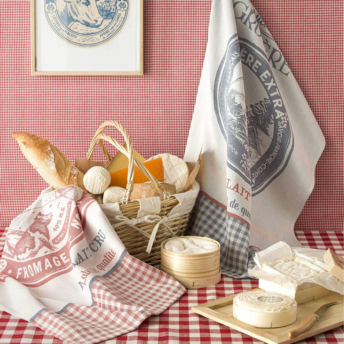 VERITABLE CAMEMBERT - Torchon en jacquard de coton rouge 50x75