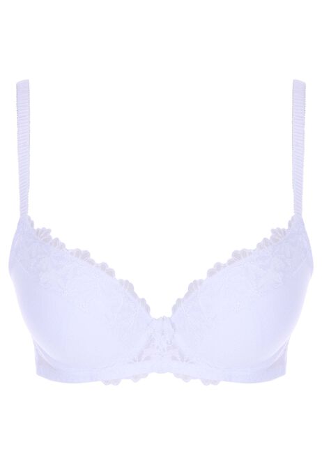 Womens White Flora Padded Push Up Bra (B-DD)
