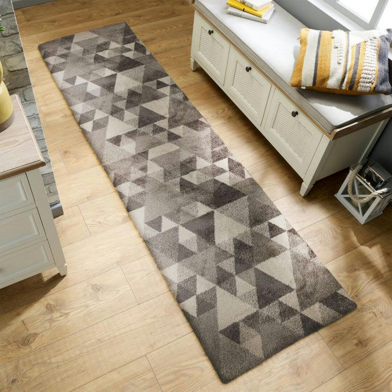 NURU - Tapis de couloir géométrique gris et ivoire Dakari 60 x 230