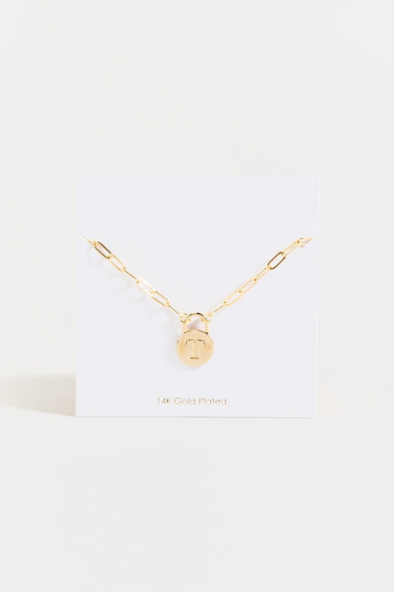 Initial Curb Chain Pendant Necklace Gold