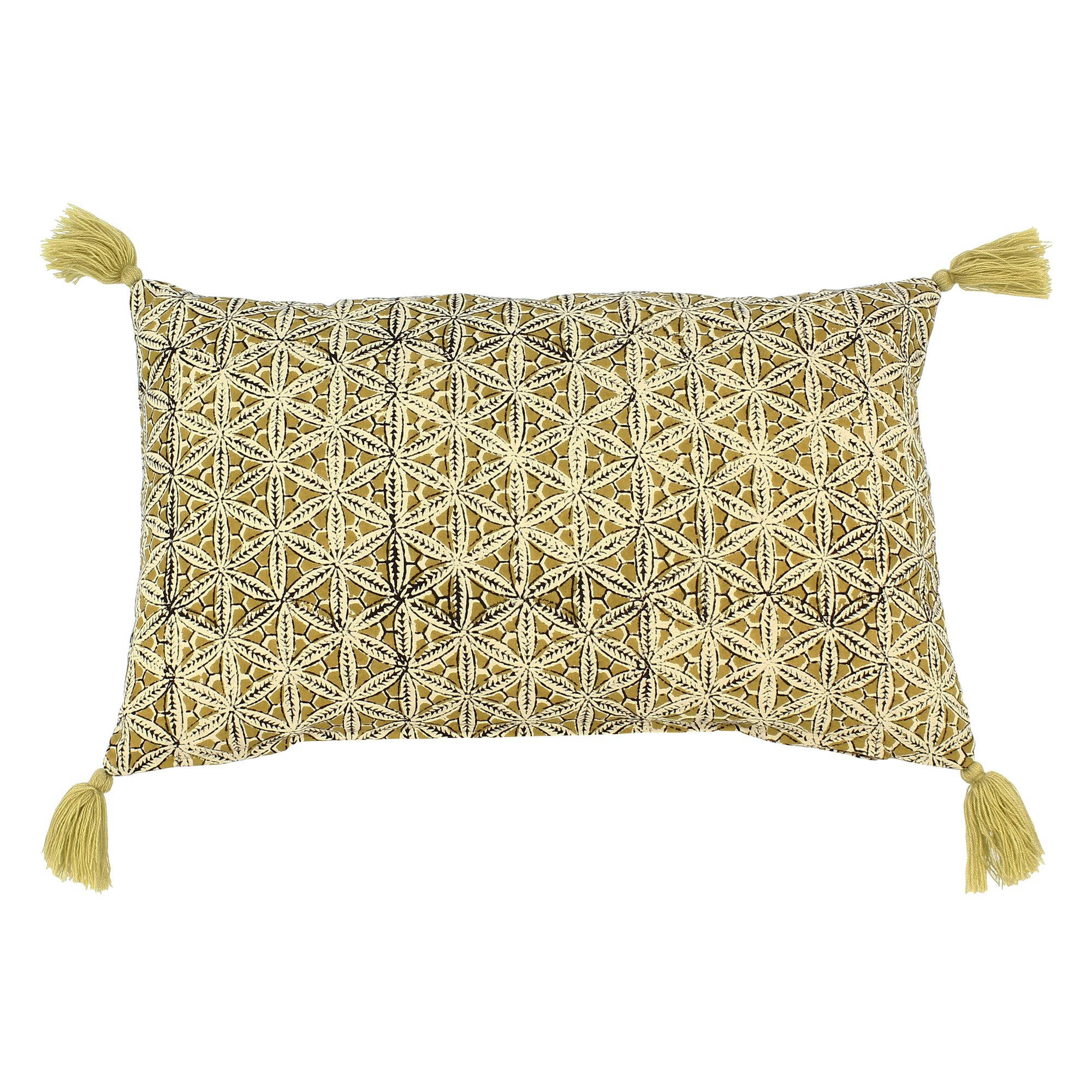 NOIDA - Coussin en coton jaune avec pompons 30x50cm