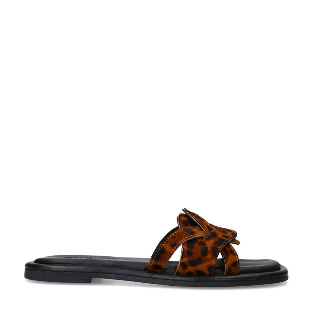 Leopard leren slippers