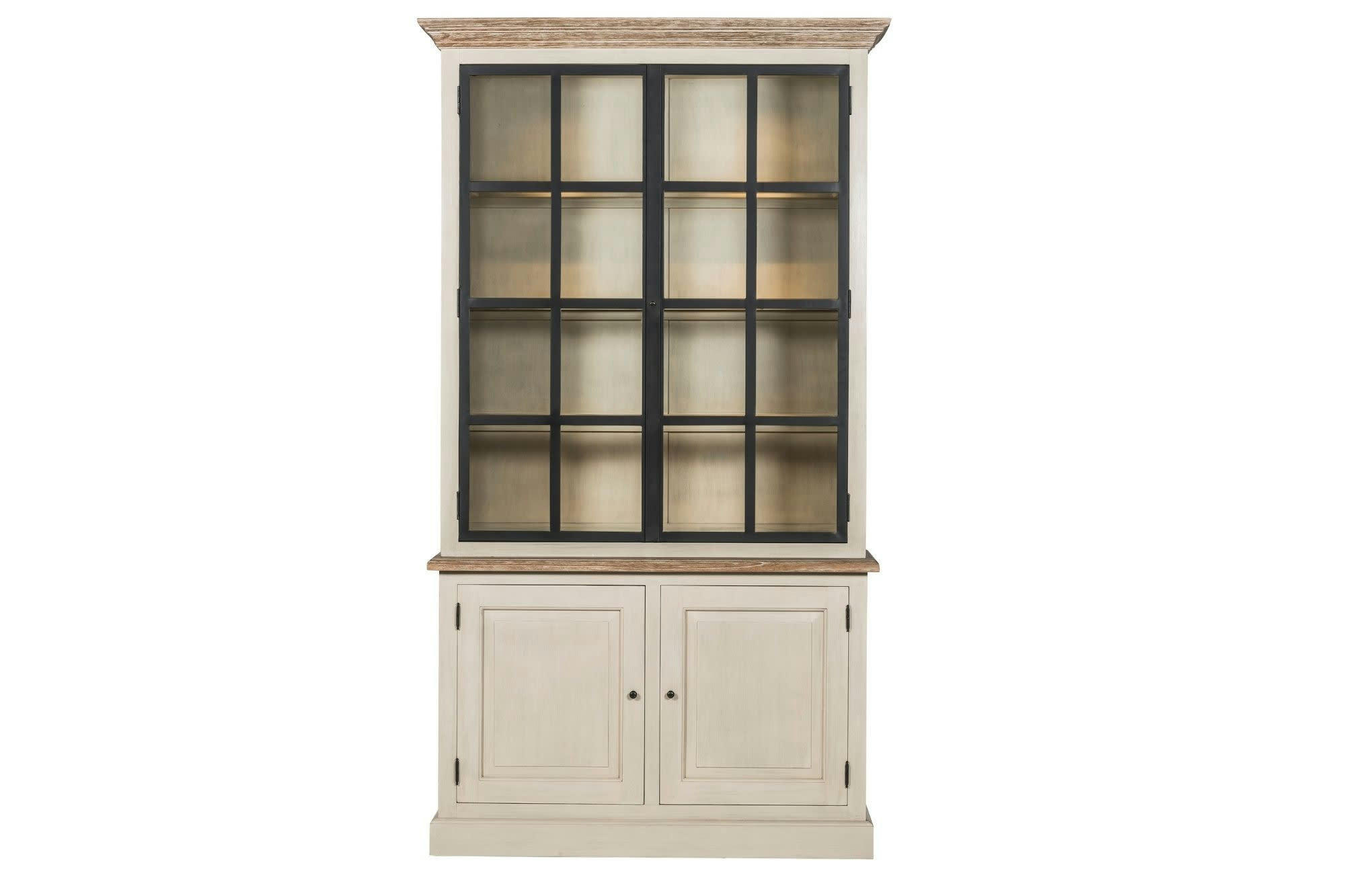 VILLAS - Buffet vaisselier en bois 2 portes vitrées éclairage LED