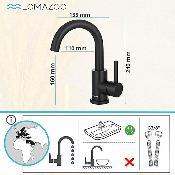 Mitigeur de lavabo LOMAZOO noir Styx
