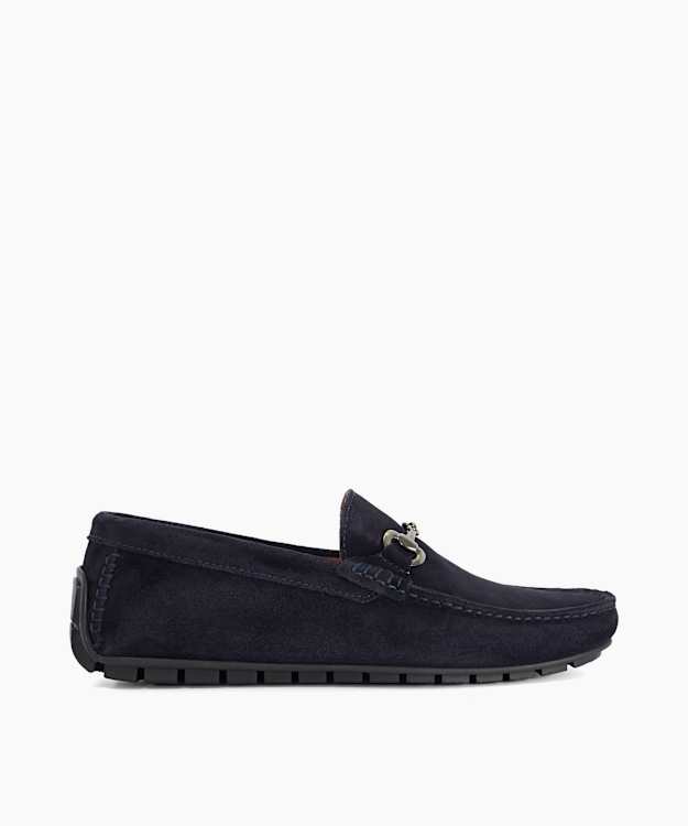 Brackon Navy - Snaffle Trim Suede Loafers