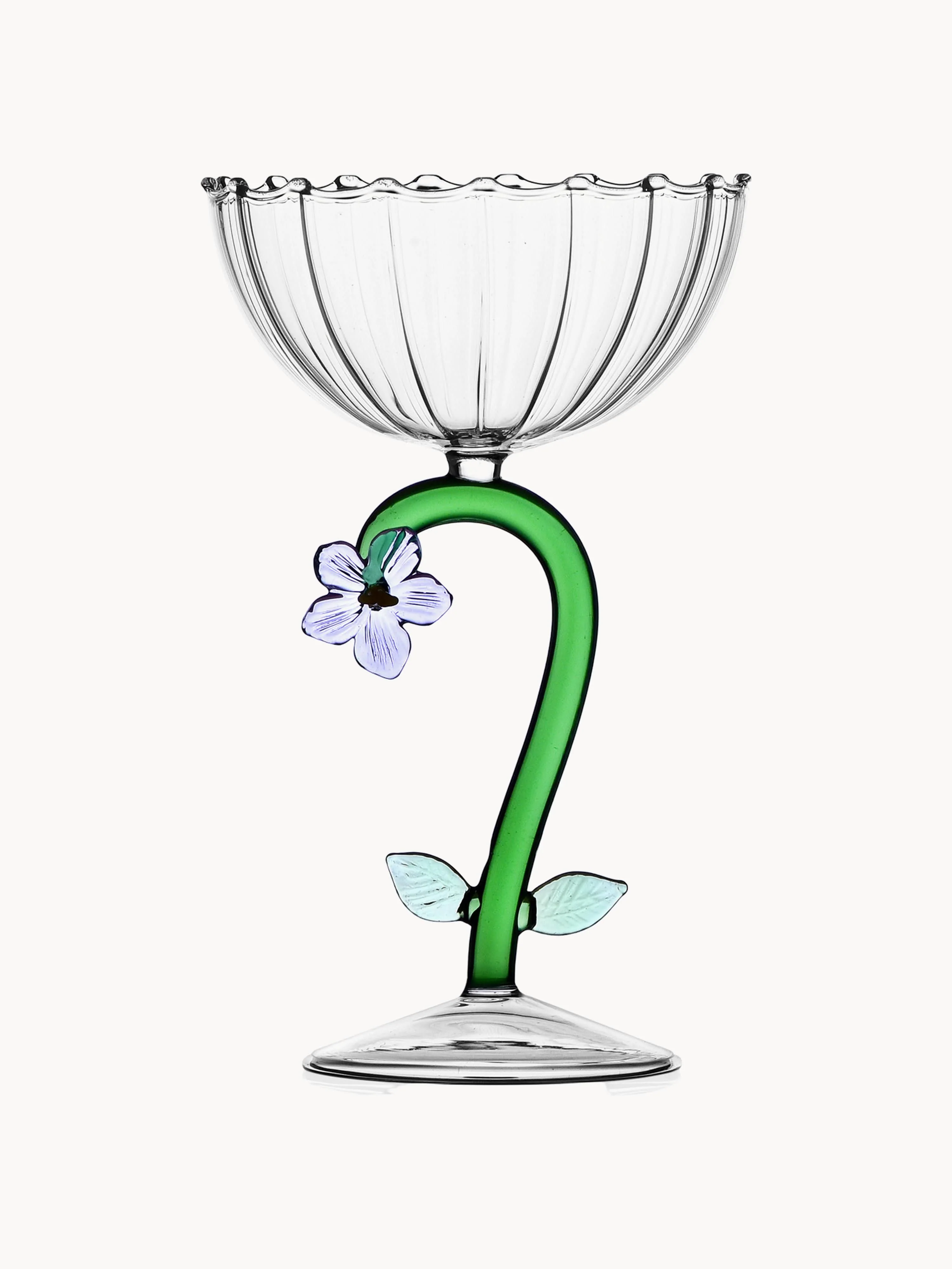 Handgefertigte Champagnerschale Botanica aus Borosilikatglas