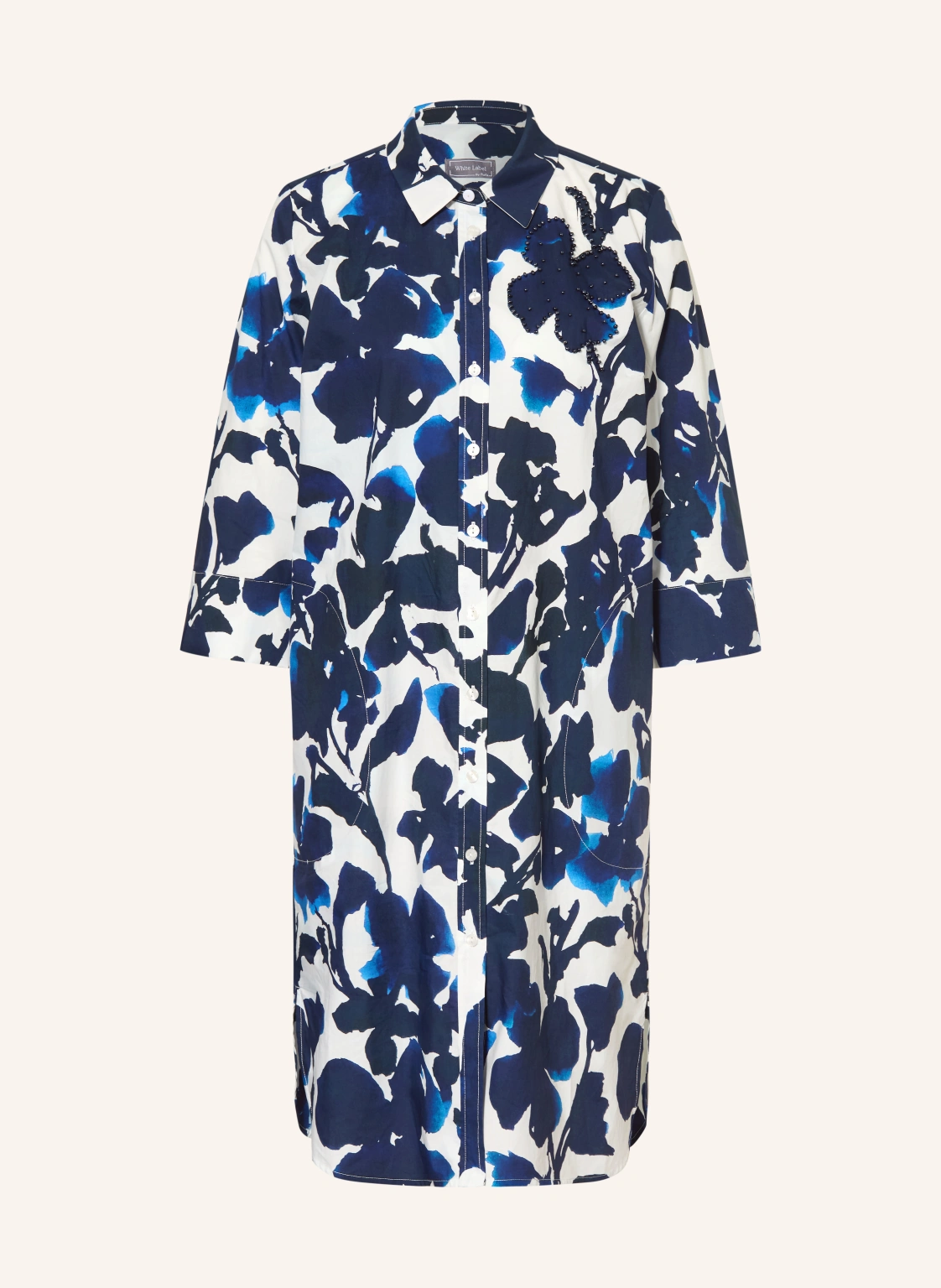 White Label Hemdblusenkleid mit 3/4-Arm und Schmuckperlen