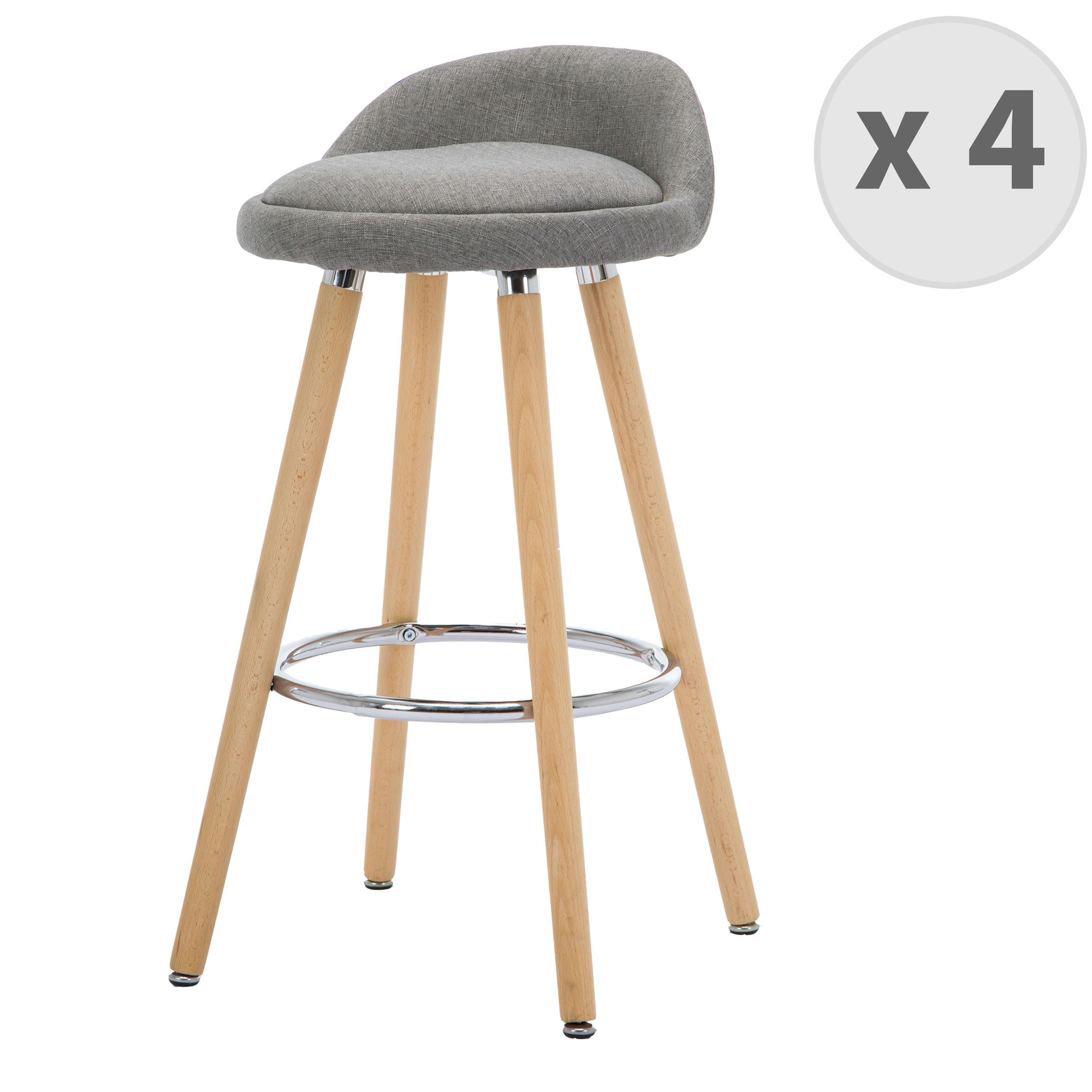JENSEN - JENSEN - Tabouret de bar scandinave tissu gris pieds hêtre (x4)