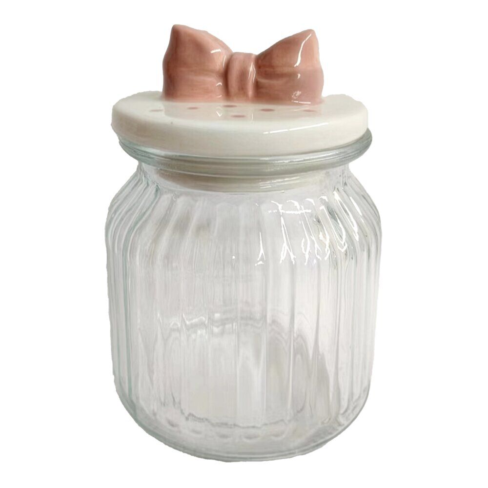 Bonbonnière 600ml avec couvercle noeud papillon rose