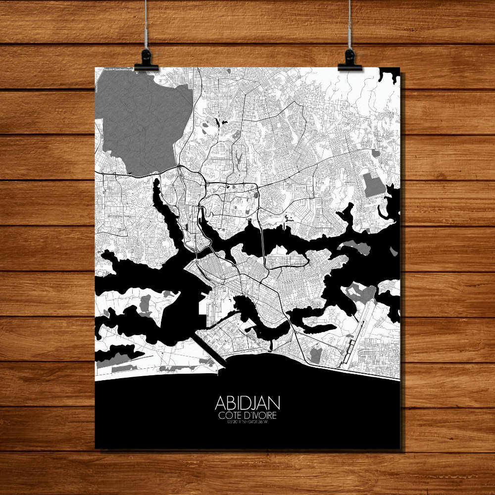 - ABIDJAN - Carte City Map N&B 40x50