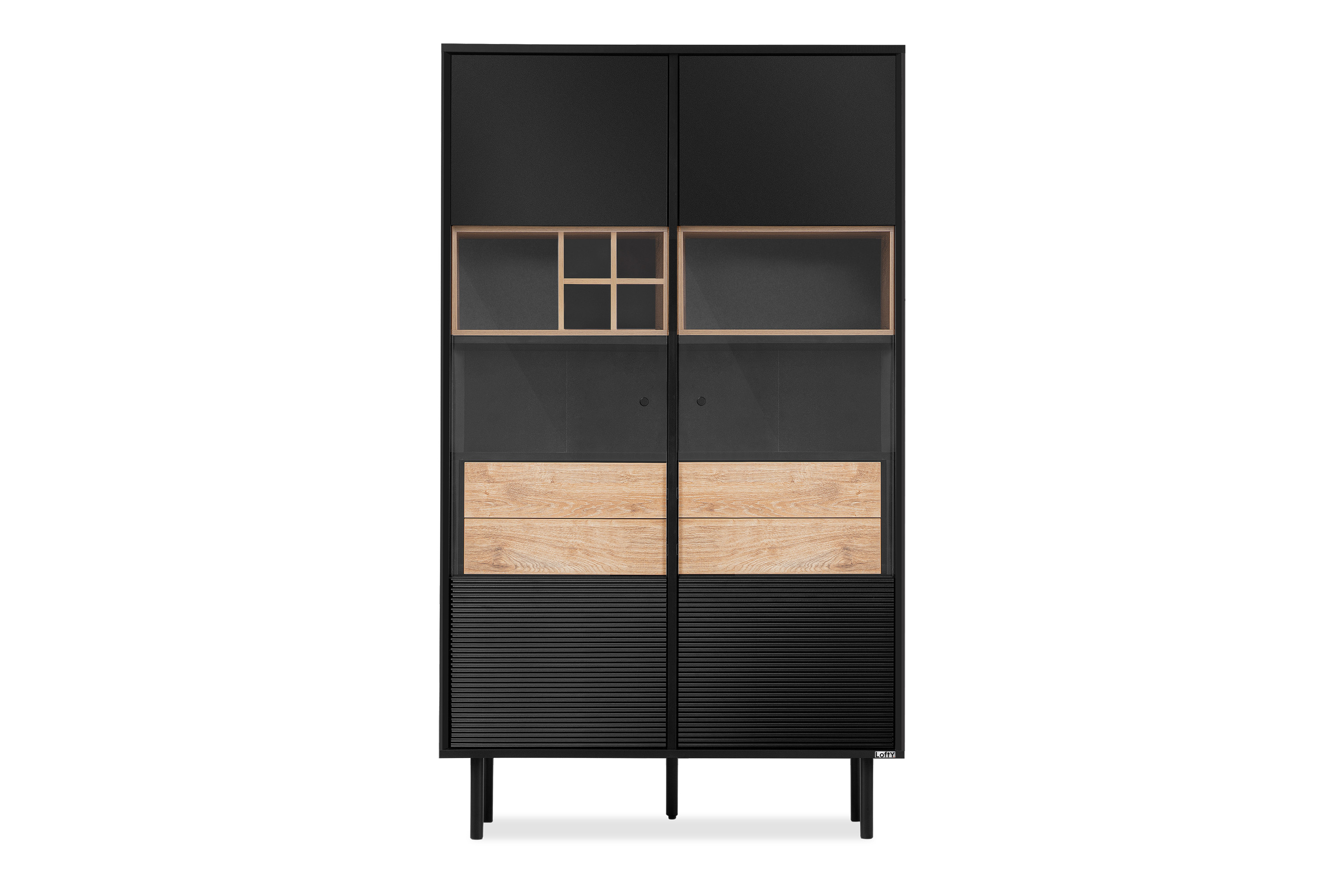 KONSIMO LOFTY Witryna z szufladami w stylu loft z ozdobnym ryflowaniem