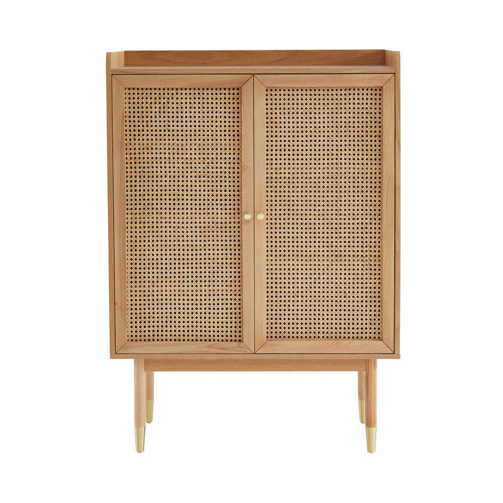 LEON - Buffet haut   chêne et cannage rotin  90cm