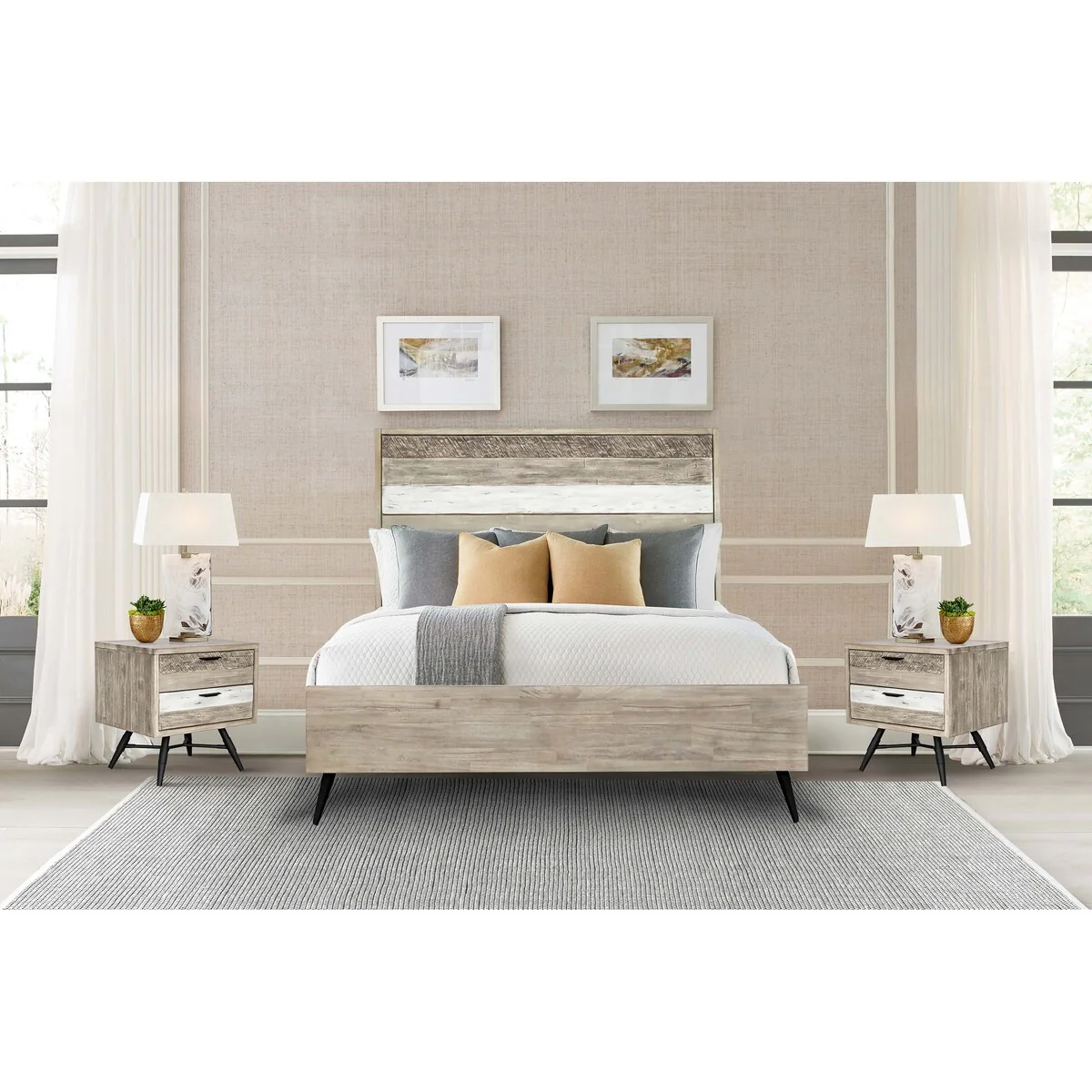 Bridges 3 Piece Bedroom Set in Two-Tone Acacia Wood