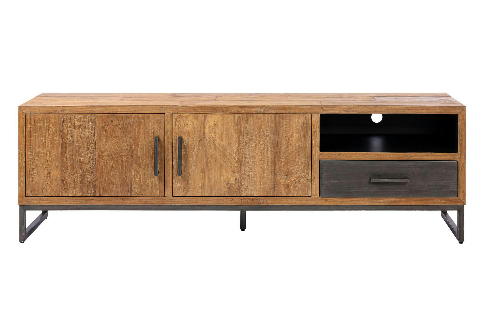 SETE - Meuble TV en bois et métal 2 portes 1 tiroir 1 niche